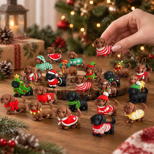 Calendário do Advento de Natal 2026 com Cachorro 3D Fofo, Calendário de Contagem Regressiva de 24 Dias, Cachorro Salsicha, Decoração Natalina para Casa, Caixa de Presente Surpresa