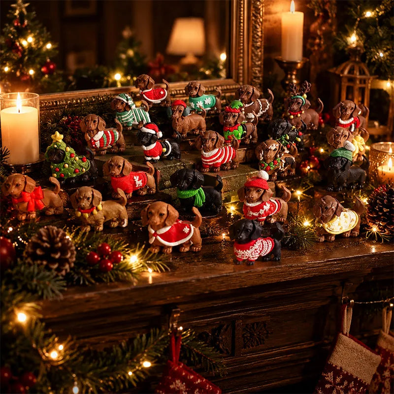 Calendário do Advento de Natal 2026 com Cachorro 3D Fofo, Calendário de Contagem Regressiva de 24 Dias, Cachorro Salsicha, Decoração Natalina para Casa, Caixa de Presente Surpresa