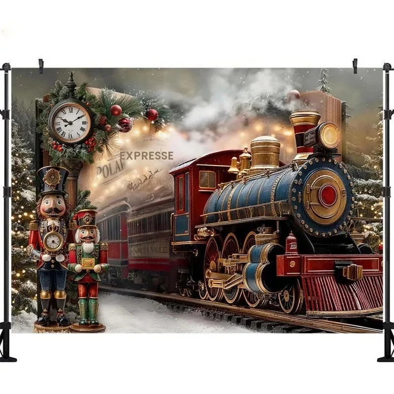 Cenários LS Winter Polar Express para Fotografia de Crianças e Bebês, Acessórios para Fotos de Adultos e Crianças, Decorações de Natal, Fundo de Estúdio Fotográfico com Tema de Estação de Trem na Neve