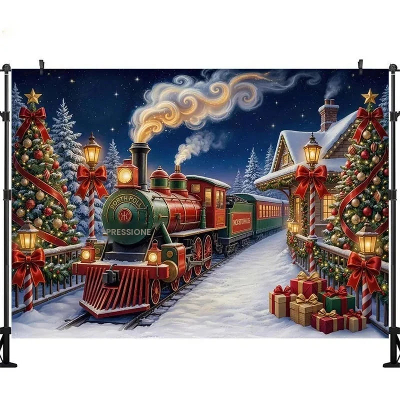 Cenários LS Winter Polar Express para Fotografia de Crianças e Bebês, Acessórios para Fotos de Adultos e Crianças, Decorações de Natal, Fundo de Estúdio Fotográfico com Tema de Estação de Trem na Neve