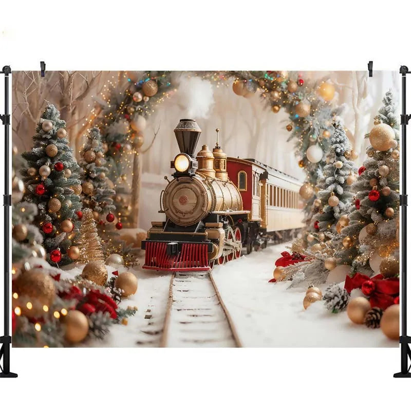 Cenários LS Winter Polar Express para Fotografia de Crianças e Bebês, Acessórios para Fotos de Adultos e Crianças, Decorações de Natal, Fundo de Estúdio Fotográfico com Tema de Estação de Trem na Neve
