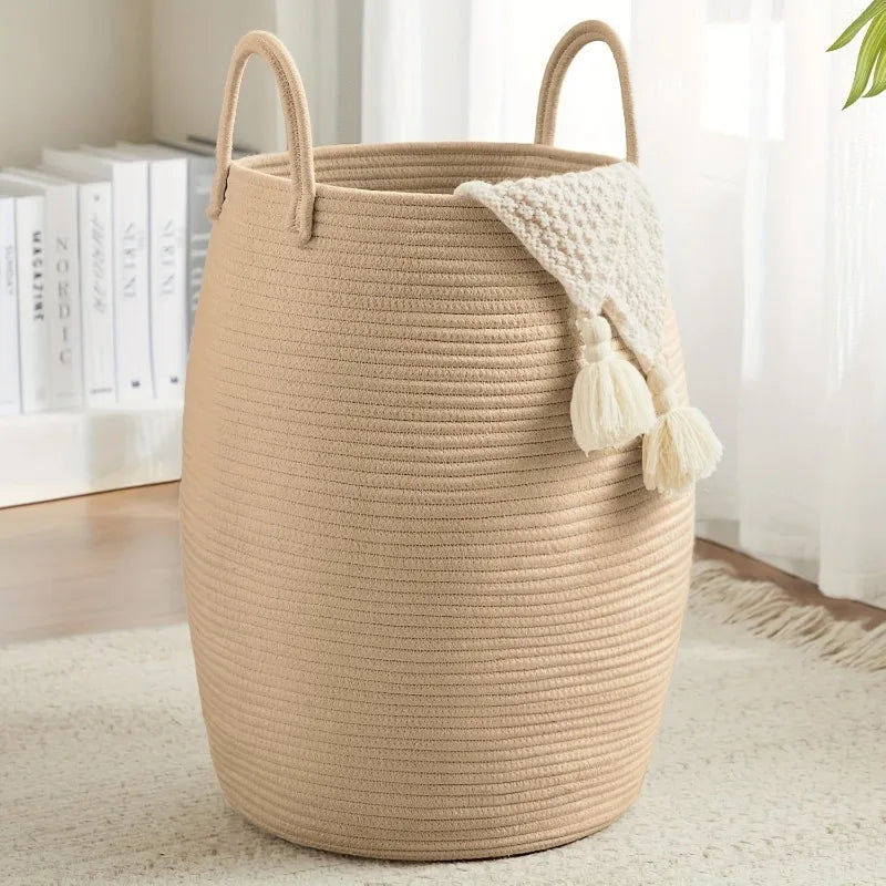 Cesto Alto de Corda com Borlas, 65 L, Estilo Boho