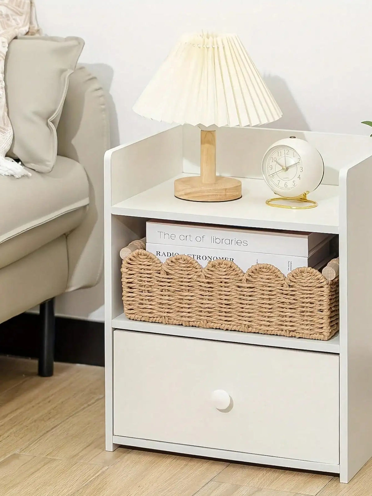 Cesta Escalopada de Rattan com Alças de Madeira, 35,5 cm