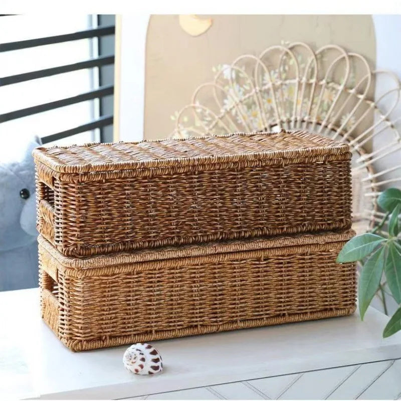Caixa Organizadora de Rattan Sintético com Tampa Articulada