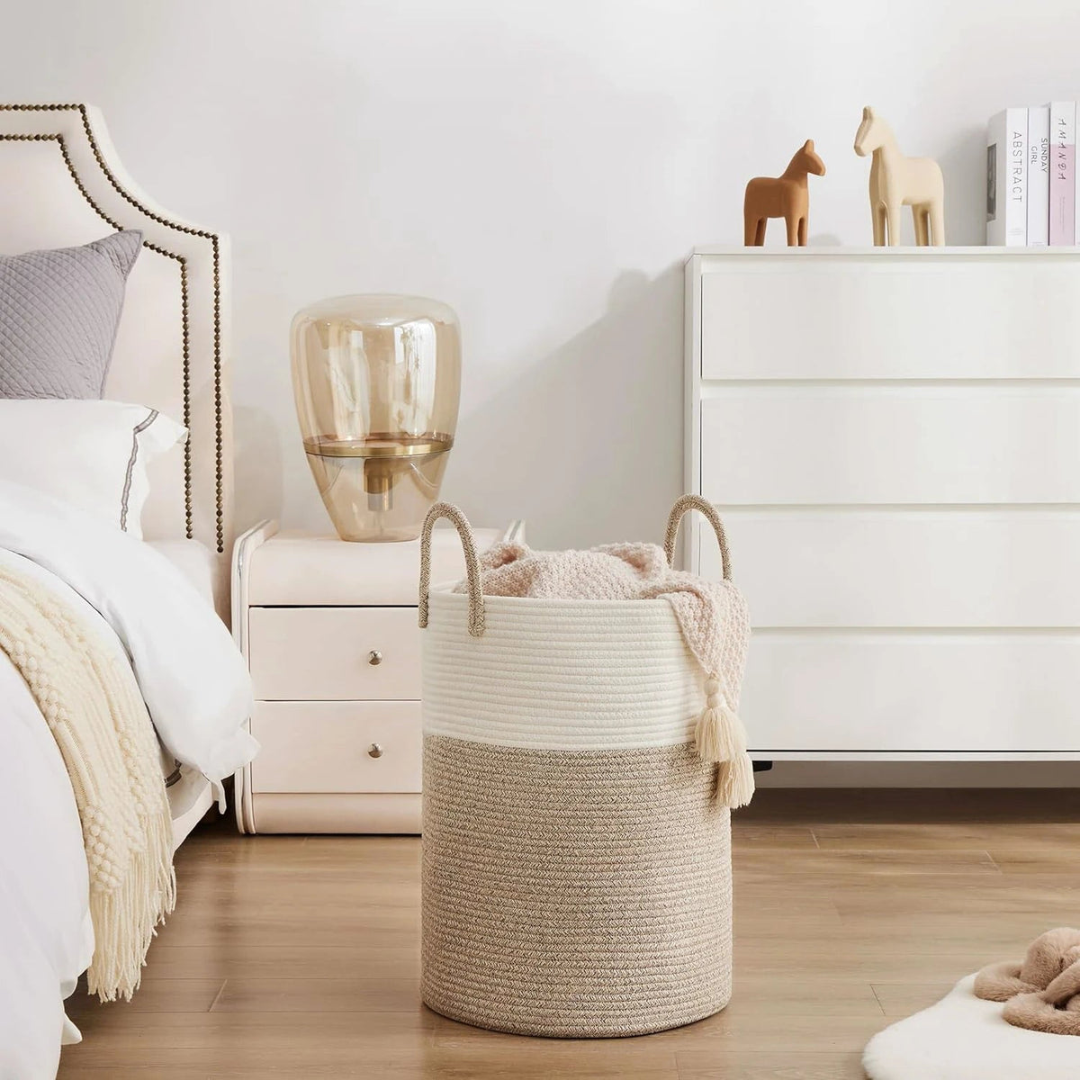 Cesto Alto de Corda para Roupa Suja com Alças, 58 L