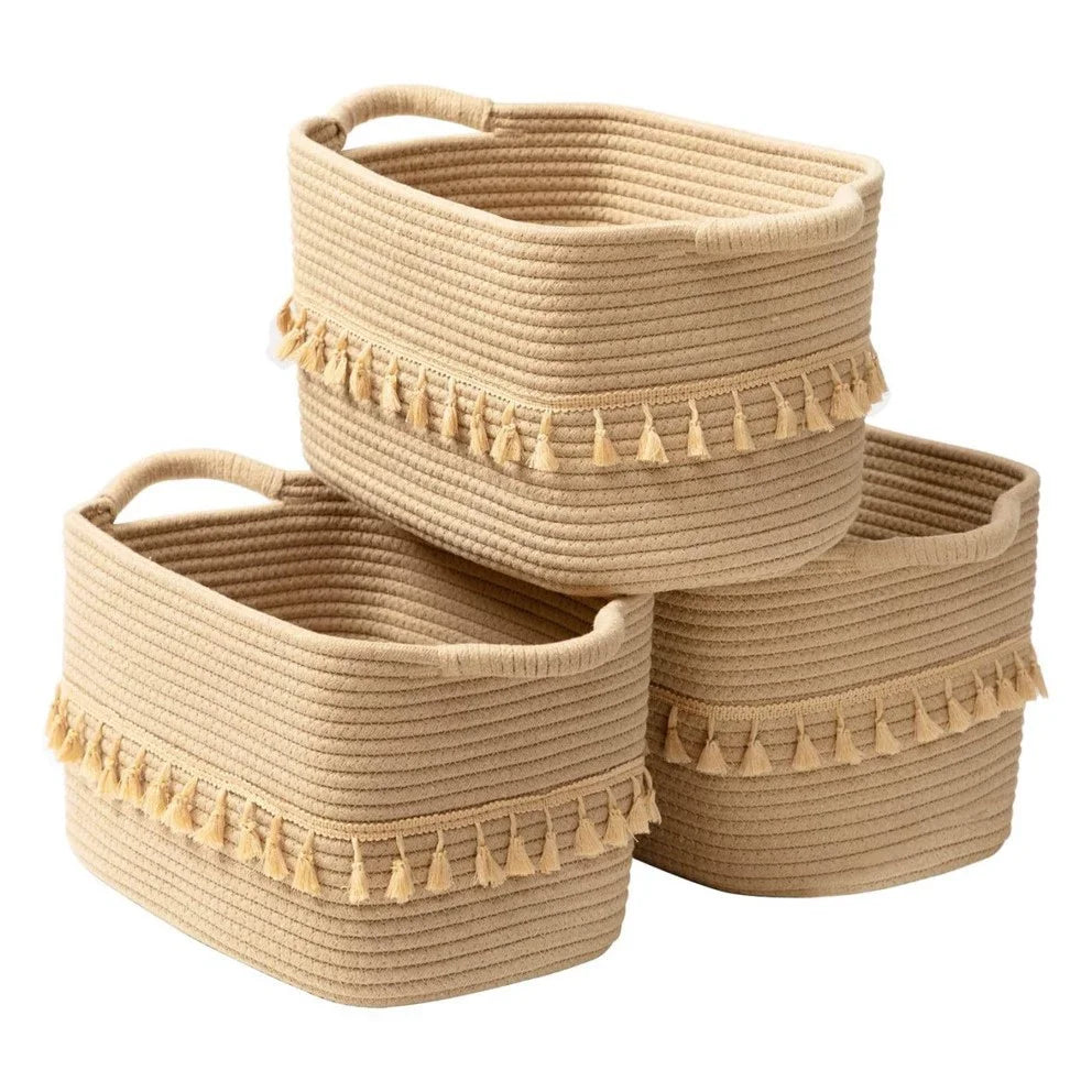 Cesto Organizador Boho de Corda com Franjas