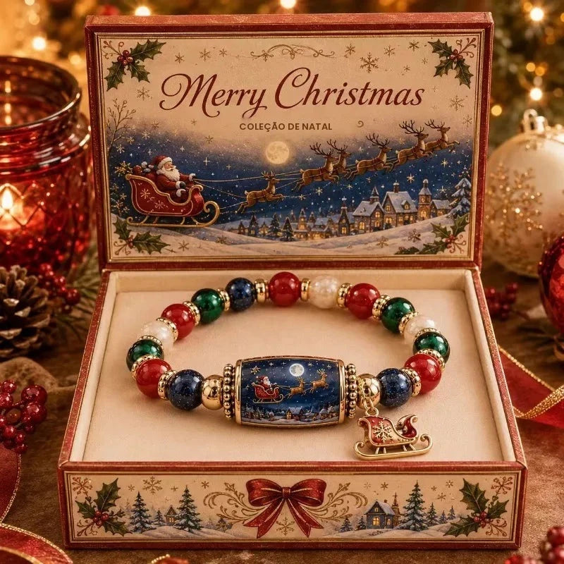 Coleção Mágica de Natal Edição Limitada 2026: Pulseira para Mulheres e Meninas, Pulseiras Elásticas de Contas com Berloques, Presente de Joalheria