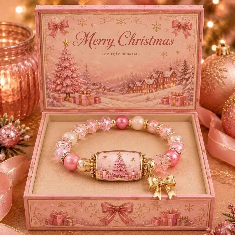 Coleção Mágica de Natal Edição Limitada 2026: Pulseira para Mulheres e Meninas, Pulseiras Elásticas de Contas com Berloques, Presente de Joalheria