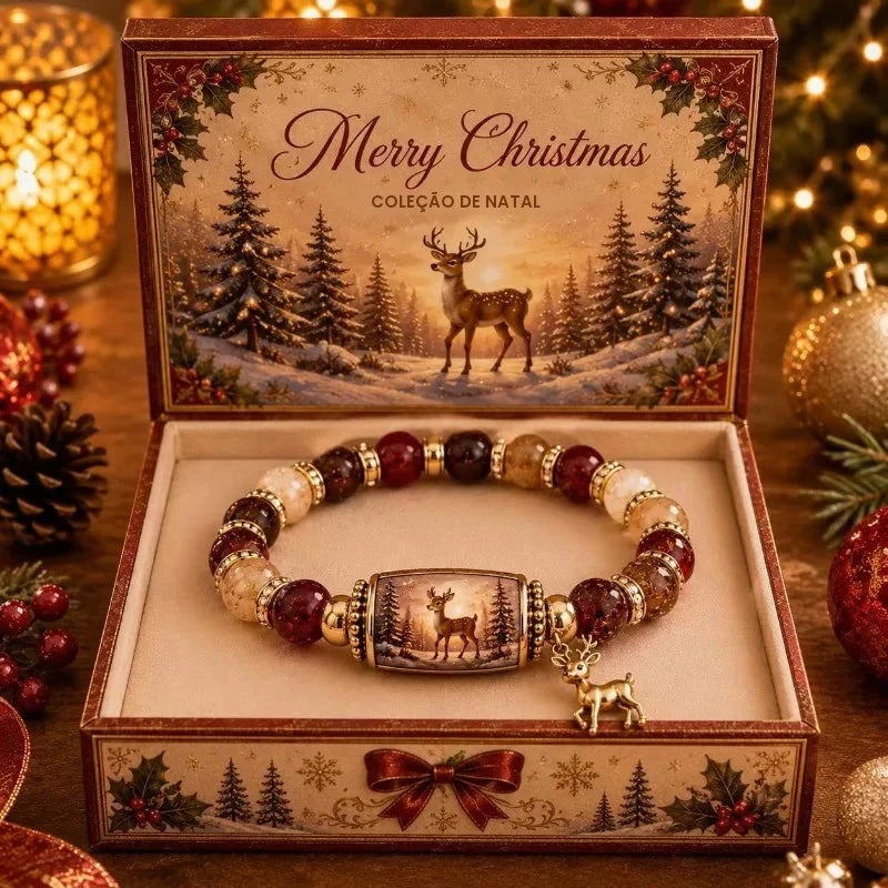 Coleção Mágica de Natal Edição Limitada 2026: Pulseira para Mulheres e Meninas, Pulseiras Elásticas de Contas com Berloques, Presente de Joalheria