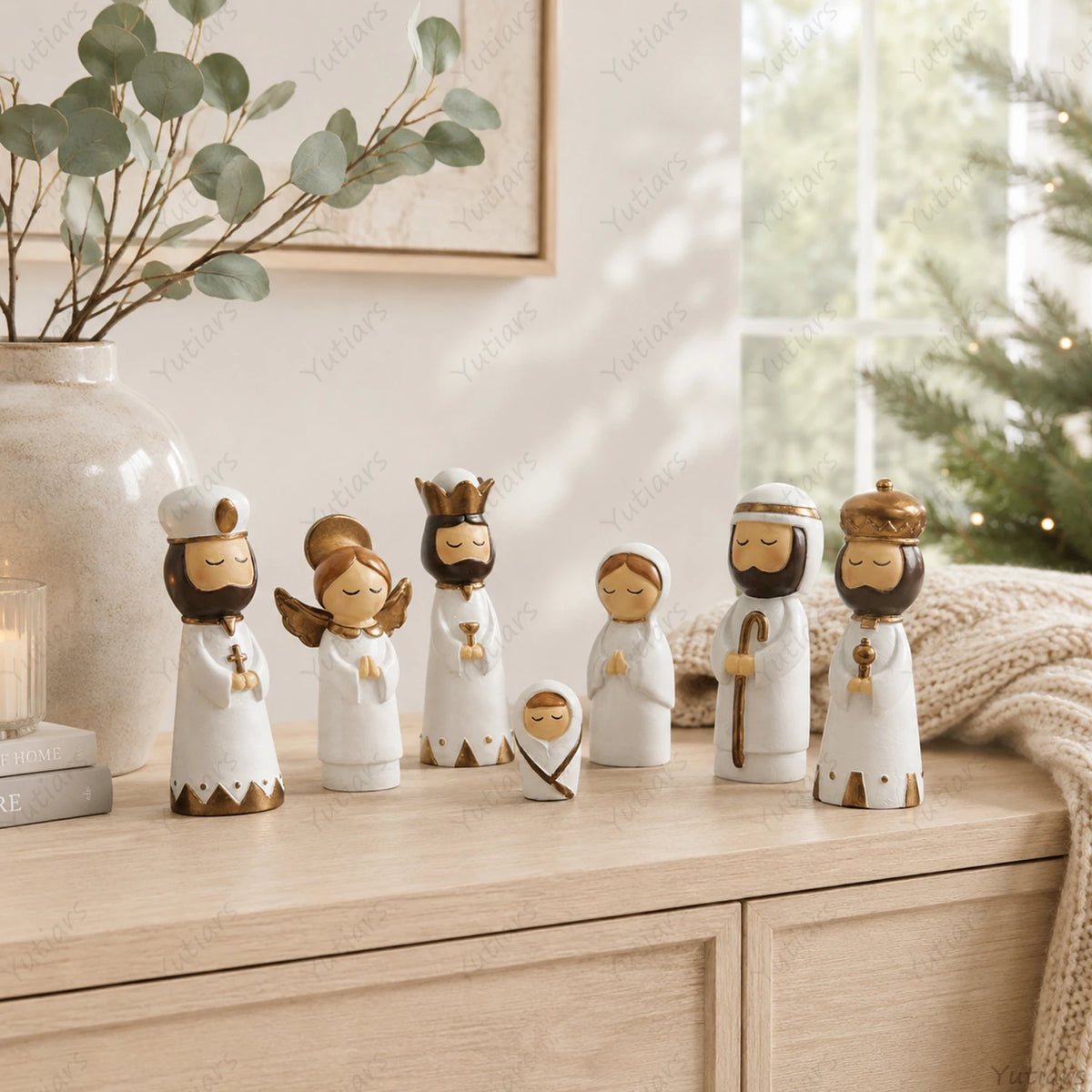 Conjunto de 7 Peças de Figuras de Natal em Cerâmica Feitas à Mão, Cena de Nascimento de Jesus, Ornamento de Maria, José, Rei, Pastor, Decoração para Casa, Presente