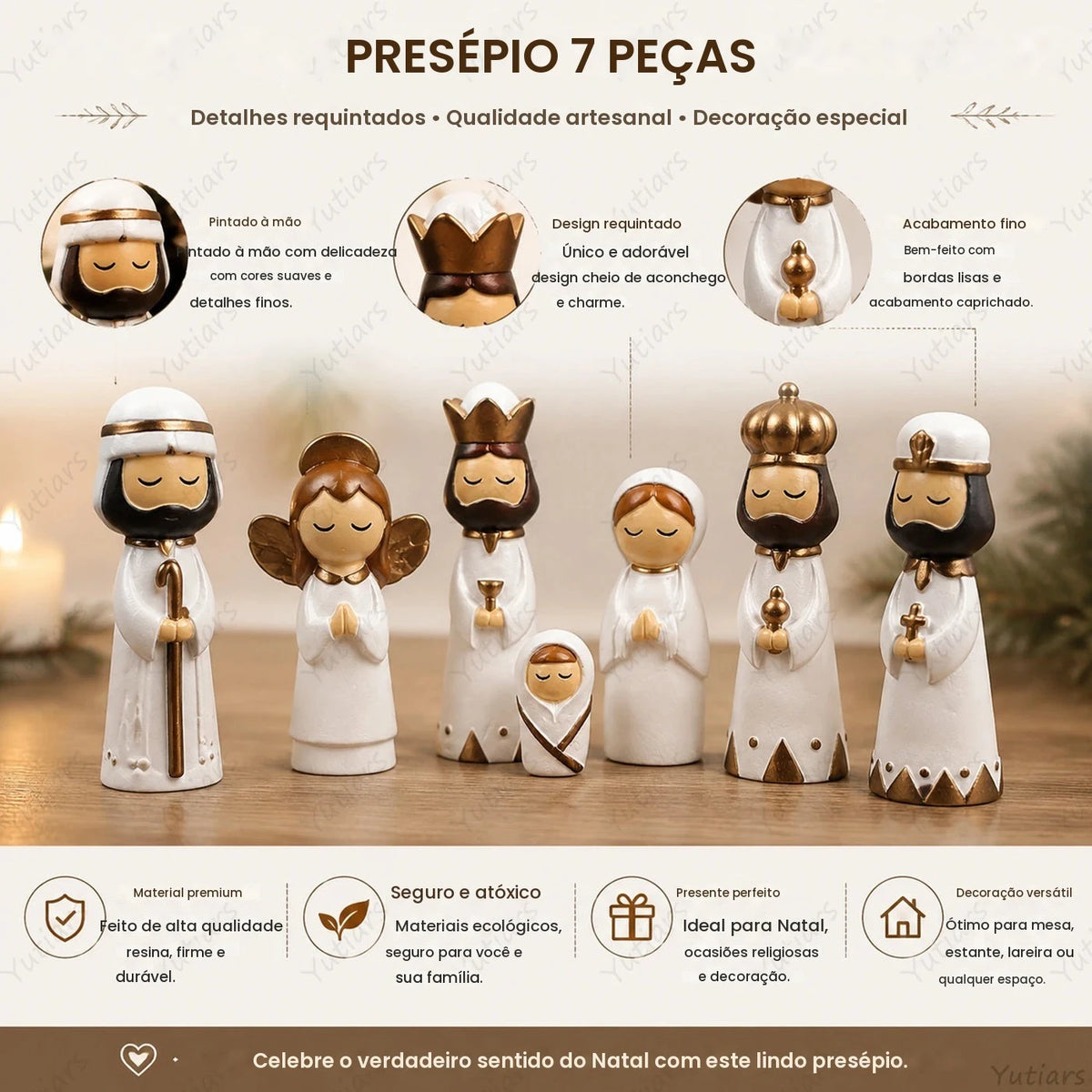 Conjunto de 7 Peças de Figuras de Natal em Cerâmica Feitas à Mão, Cena de Nascimento de Jesus, Ornamento de Maria, José, Rei, Pastor, Decoração para Casa, Presente