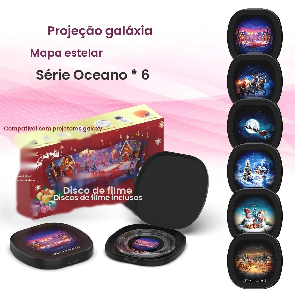 Conjunto de Discos de Filme para Projetor de Galáxia de Natal, 6 Peças, Discos de Substituição de Slides de Projeção HD para Projetor de Estrelas e Projetor de Galáxia (Não Inclui)