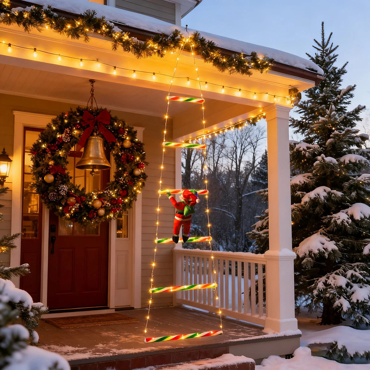 Cordão de Luzes de Natal com Tema Papai Noel, Ideal para Decoração de Festas de Natal, Iluminação Natalina e Decoração de Jardim