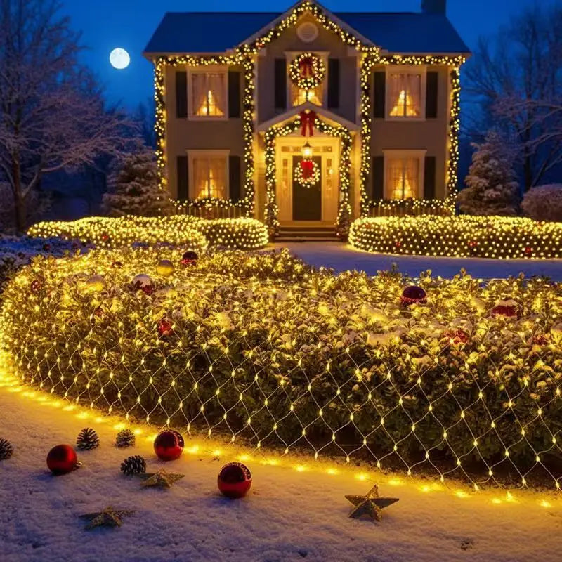 Cortina de Luzes de Natal em Rede 3x2m à Prova d'Água para Decoração de Casamento e Festa ao Ar Livre