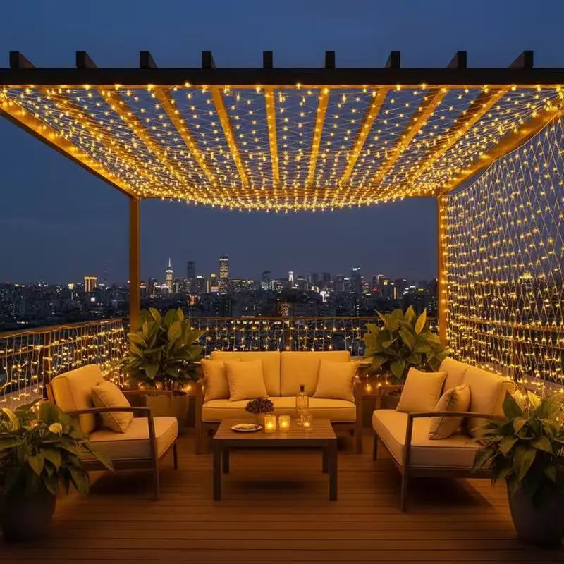 Cortina de Luzes de Natal em Rede 3x2m à Prova d'Água para Decoração de Casamento e Festa ao Ar Livre