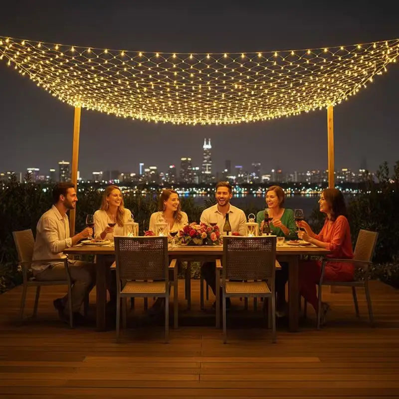 Cortina de Luzes de Natal em Rede 3x2m à Prova d'Água para Decoração de Casamento e Festa ao Ar Livre