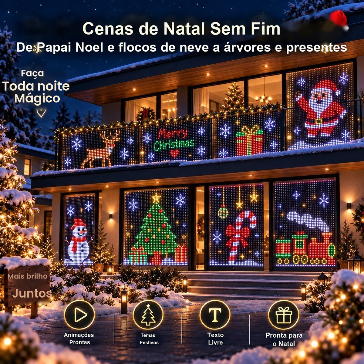 Cortina de LED Pixel RGB com App