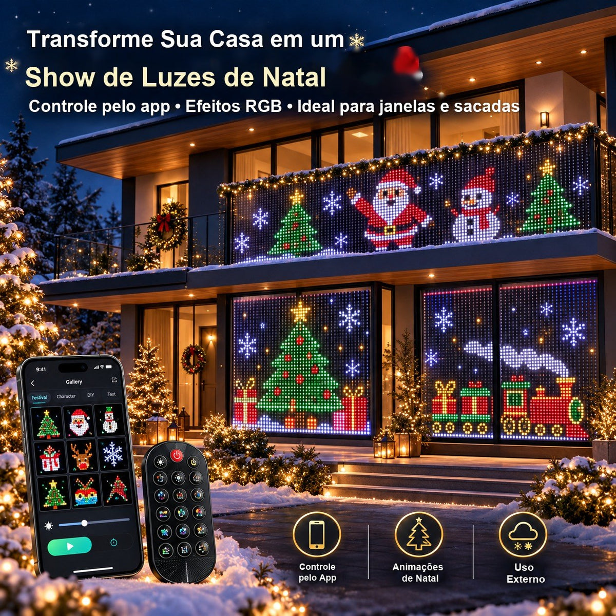 Cortina de LED Pixel RGB com App