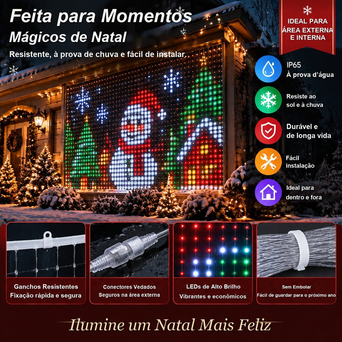 Cortina de LED Pixel RGB com App