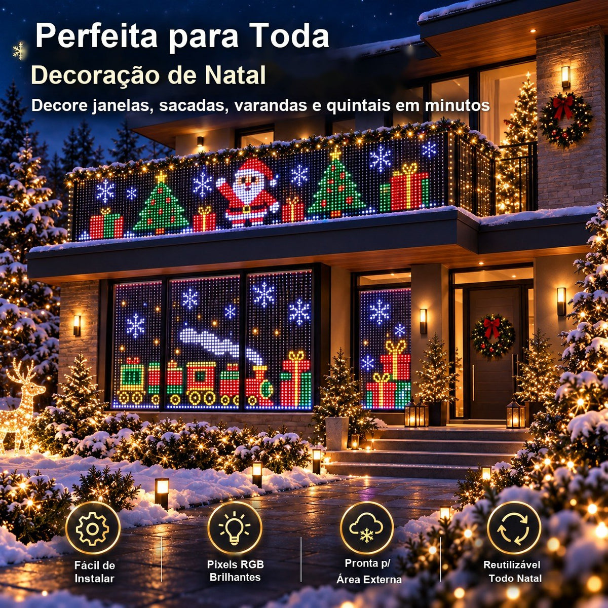 Cortina de LED Pixel RGB com App