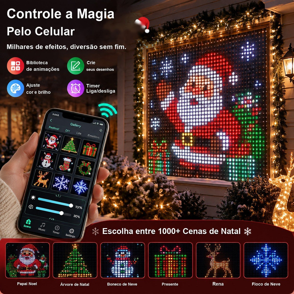 Cortina de LED Pixel RGB com App