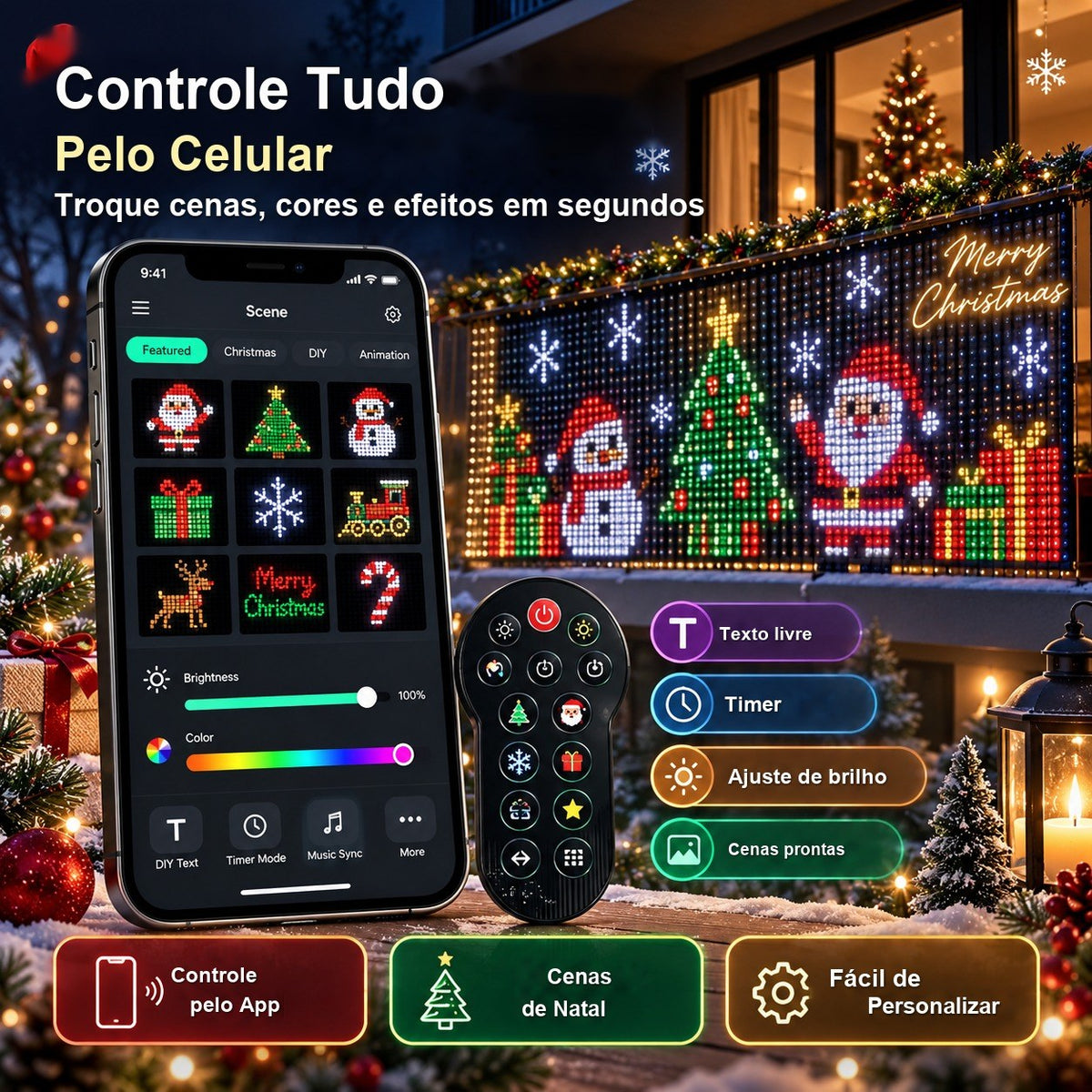 Cortina de LED Pixel RGB com App