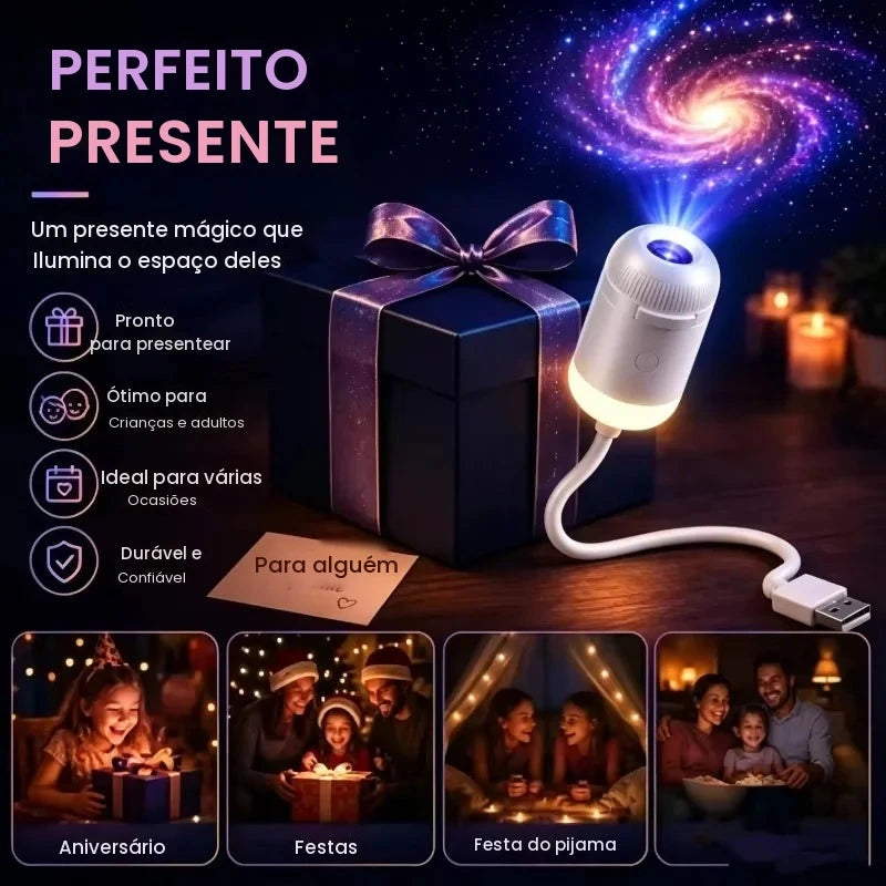 Decoração de Natal com projeção de estrelas e galáxias em HD 4K, luz noturna 360 ° Lâmpada de projeção de céu estrelado com alimentação USB e base giratória.