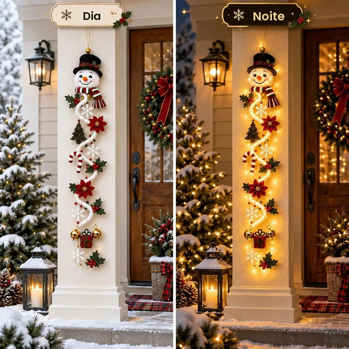 Enfeite de Natal para Porta Iluminado Merry Cascade, Decoração Brilhante com Luzes Quentes, Enfeite de Natal para Porta Vertical para Uso Interno e Externo