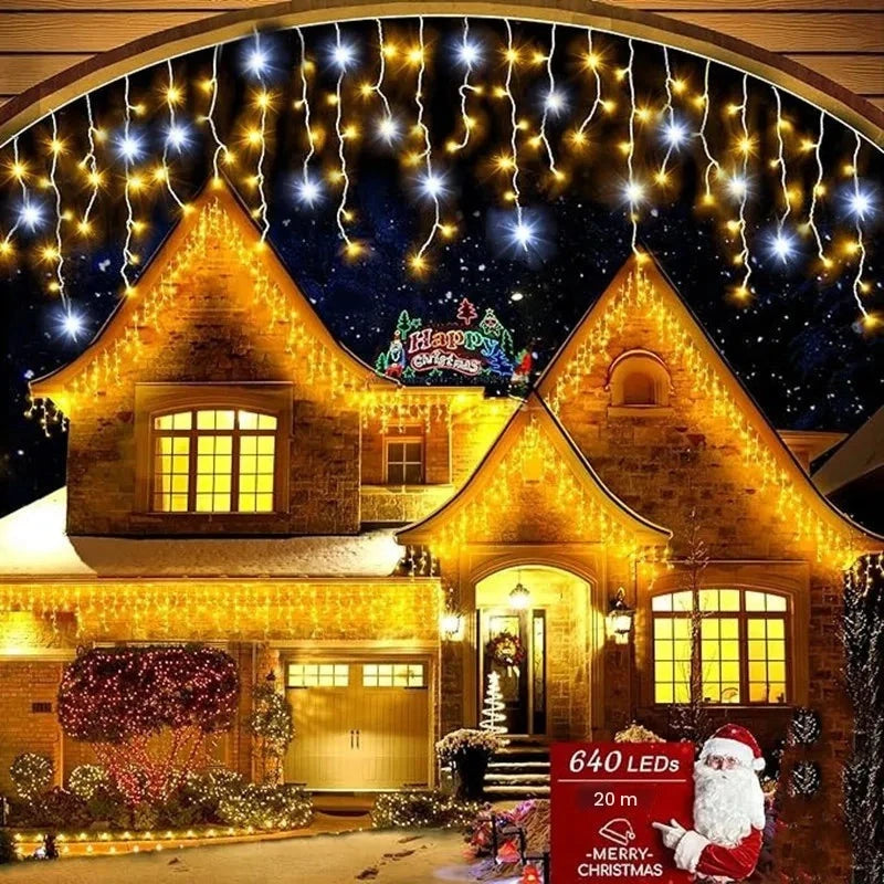 Festão LED com franja para exterior, guirlanda de rua, estilo estrelado, transformador UE e EUA, branco quente com um pequeno brilho, 8-20m, 30V