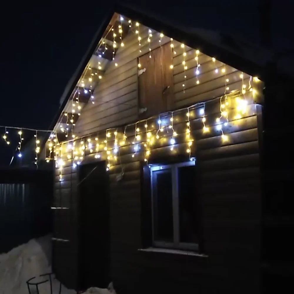 Festão LED com franja para exterior, guirlanda de rua, estilo estrelado, transformador UE e EUA, branco quente com um pequeno brilho, 8-20m, 30V