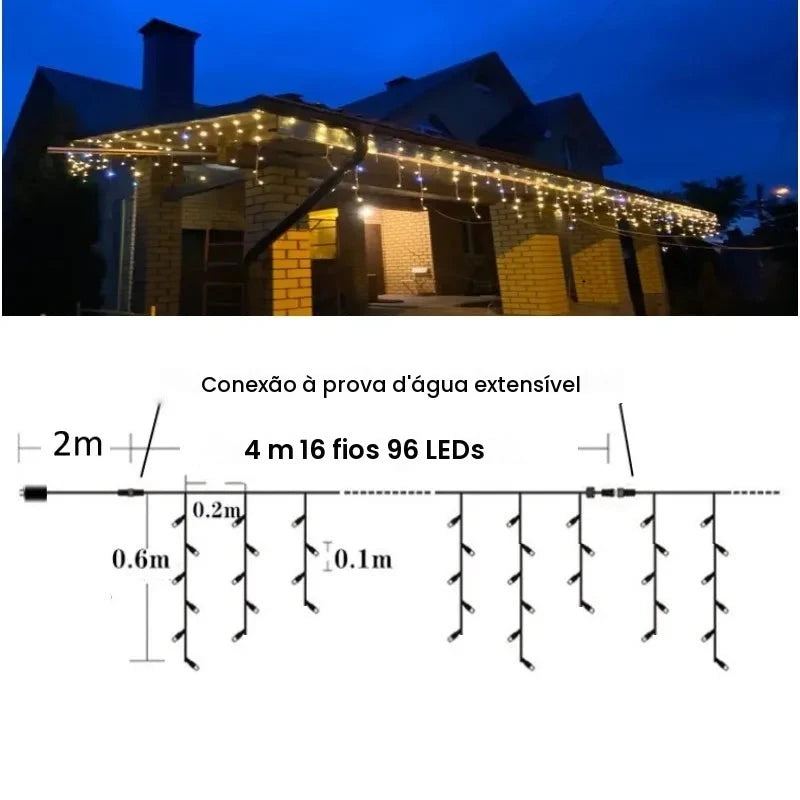 Festão LED com franja para exterior, guirlanda de rua, estilo estrelado, transformador UE e EUA, branco quente com um pequeno brilho, 8-20m, 30V