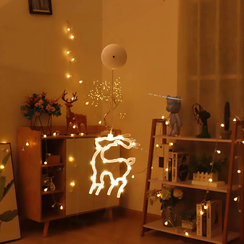 Janela de natal pendurada luz led ventosa estrelas floco de neve sino decoração loja janela vidro atmosfera cena véspera de natal