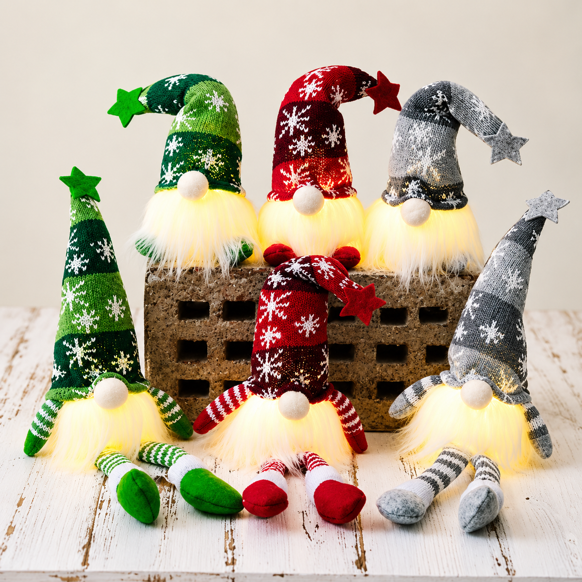 Kit 6 Gnomos Natalinos Iluminados