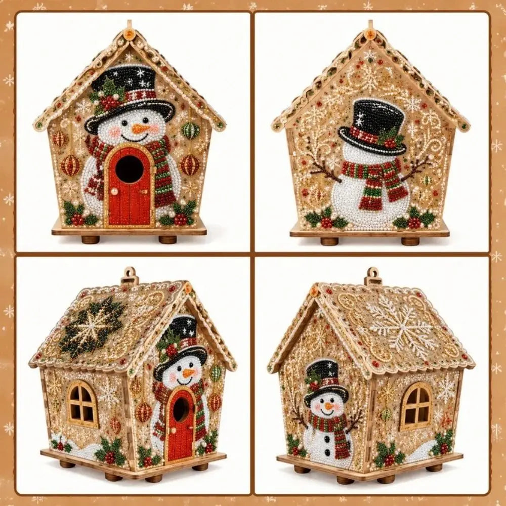 Kit de Artesanato de Pérolas 3D Casa de Madeira de Natal com Padrão Festivo DIY - Conjunto de Artesanato com Pérolas DIY