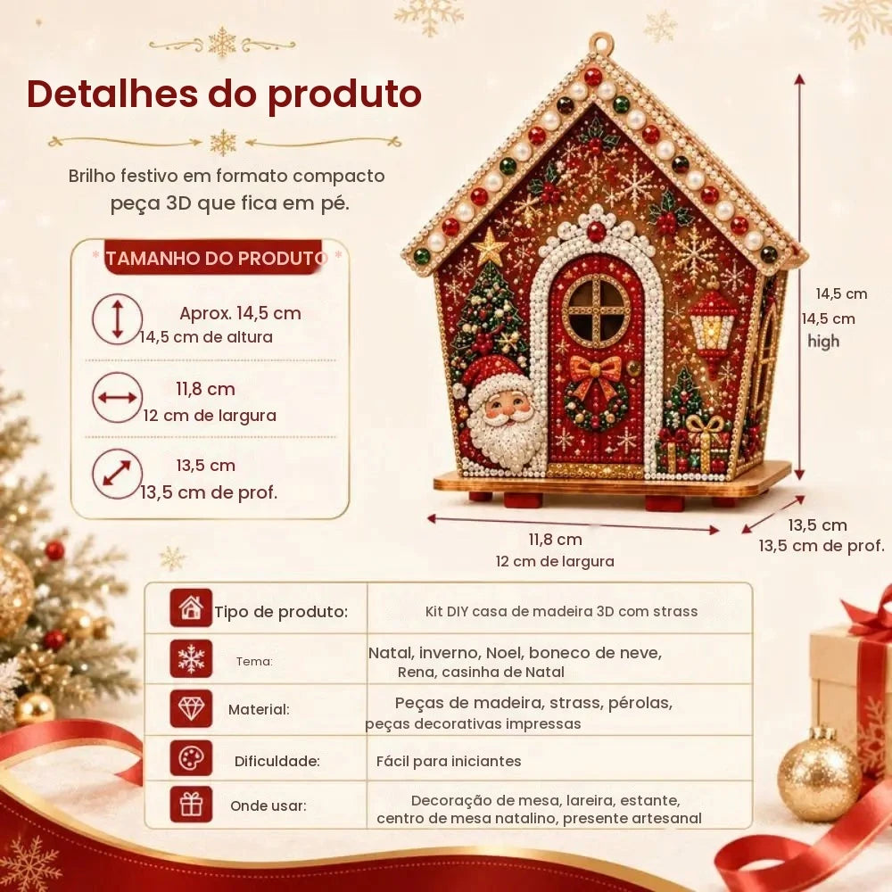 Kit de Artesanato de Pérolas 3D Casa de Madeira de Natal com Padrão Festivo DIY - Conjunto de Artesanato com Pérolas DIY