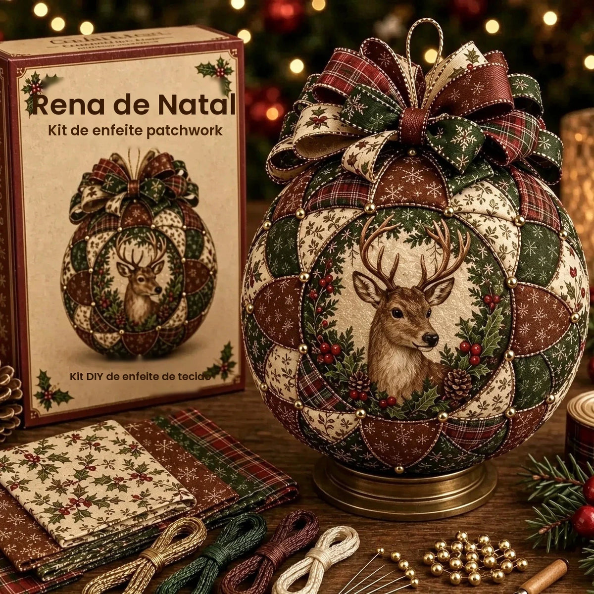 Kit de Bolas Decorativas de Natal em Patchwork Estilo Vintage, Kit DIY para Artesanato, Kit de Costura de Natal Amigável para Iniciantes, Presentes para Festas