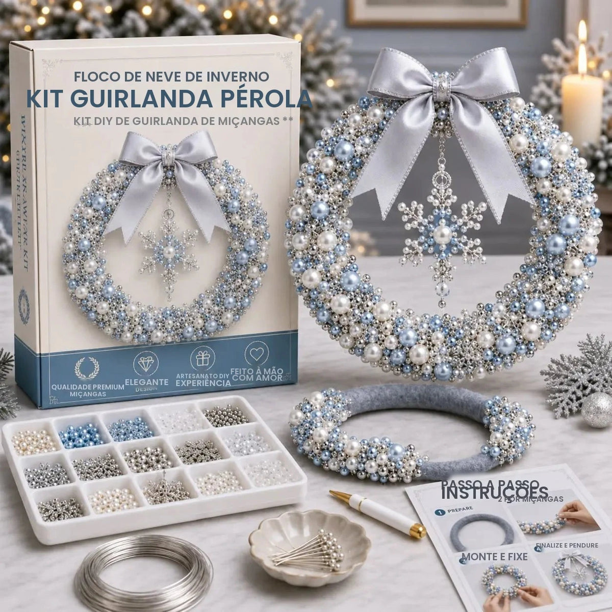 Kit de Guirlanda de Natal com Pérolas, Kit de Pintura de Arte com Diamantes DIY, Materiais para Artesanato de Guirlanda de Natal Feita à Mão, Decoração de Porta e Parede para Feriados