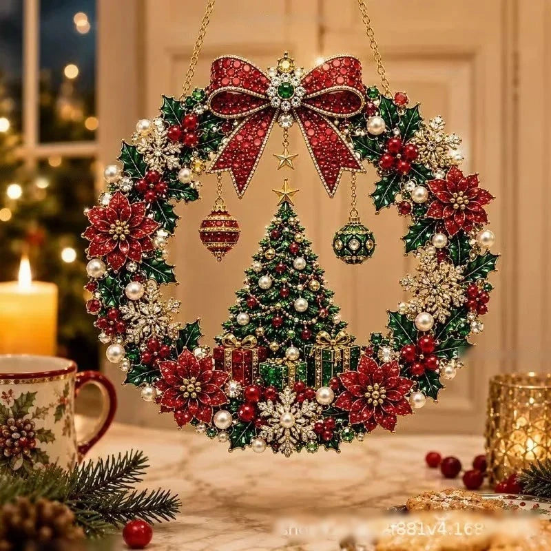 Kit de pintura com diamantes e motivos natalinos, conjunto de artesanato com diamantes acrílicos para iniciantes, com guirlanda de luzes e cordão, ideal como presente para as festas.