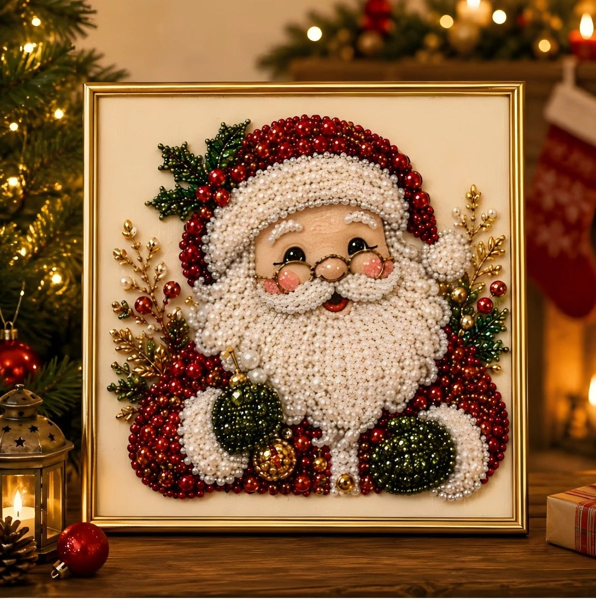 Kit de Pintura em Pérola e Diamante do Papai Noel, Arte DIY, Pintura Manual, Imagem Decorativa de Natal com Atmosfera Festiva, Presentes