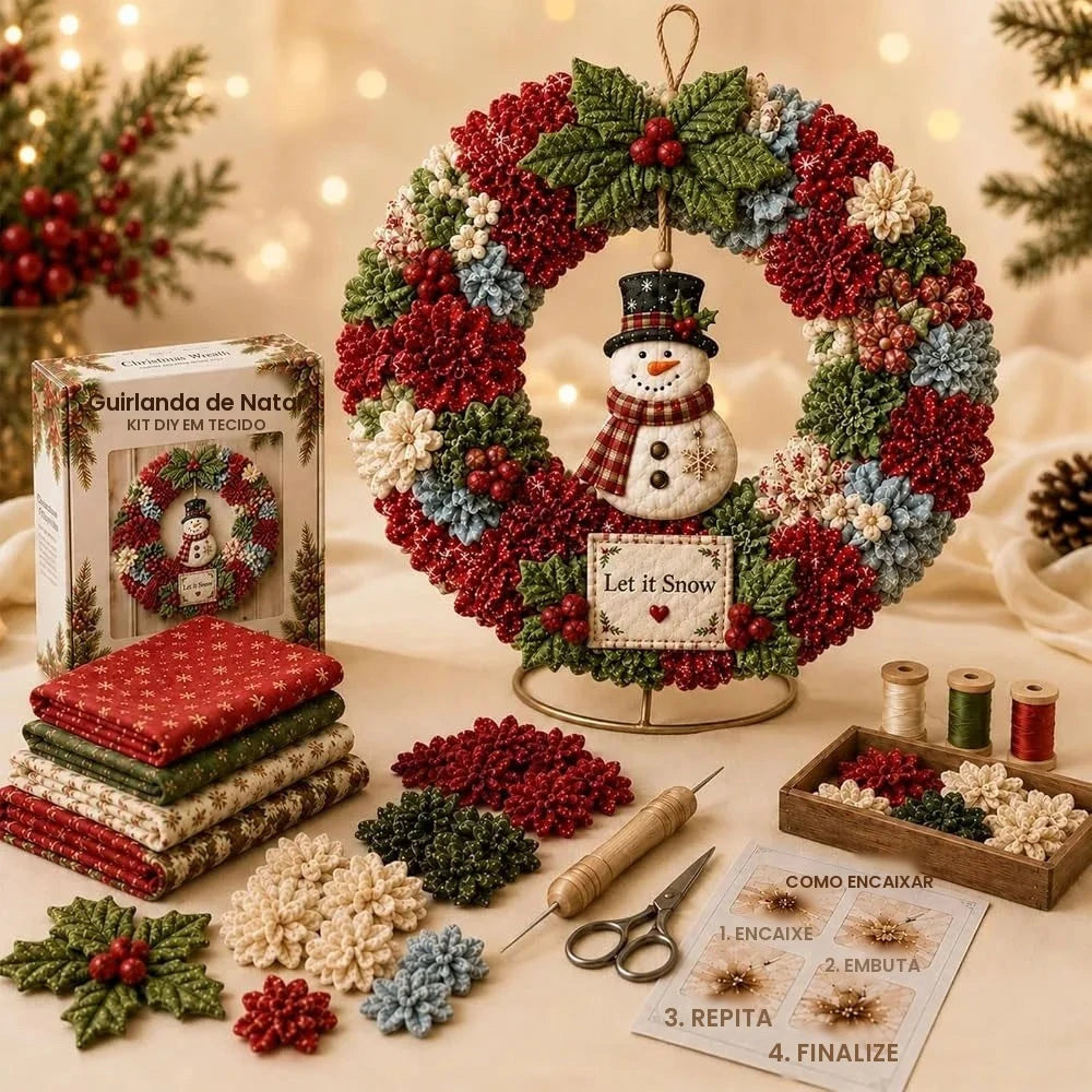 Kit DIY de Guirlanda 3D em Tecido para Fazer Guirlanda de Natal, Kit de Artesanato com Papai Noel, Decoração de Natal 2026 para Adultos, para Varanda