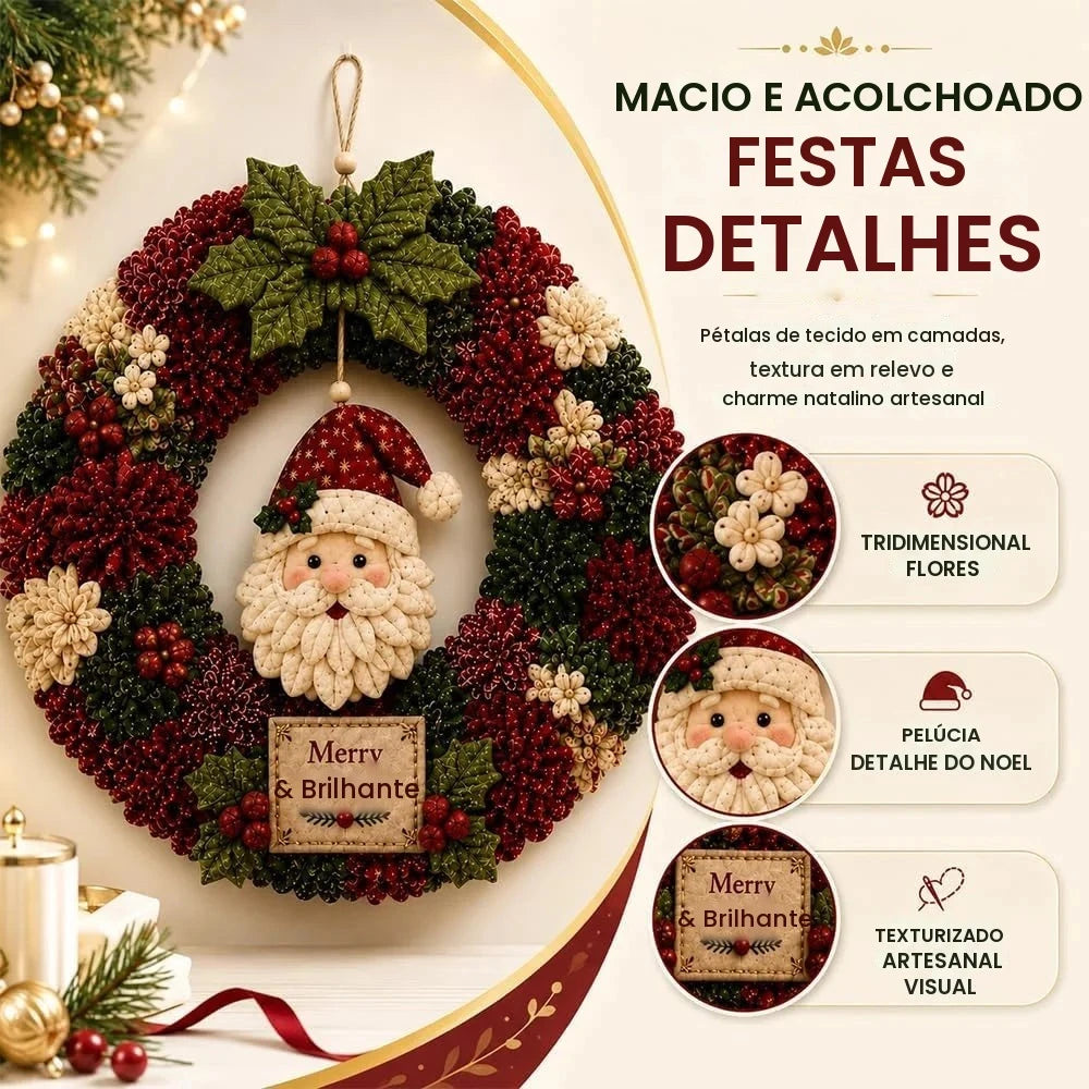 Kit DIY de Guirlanda 3D em Tecido para Fazer Guirlanda de Natal, Kit de Artesanato com Papai Noel, Decoração de Natal 2026 para Adultos, para Varanda