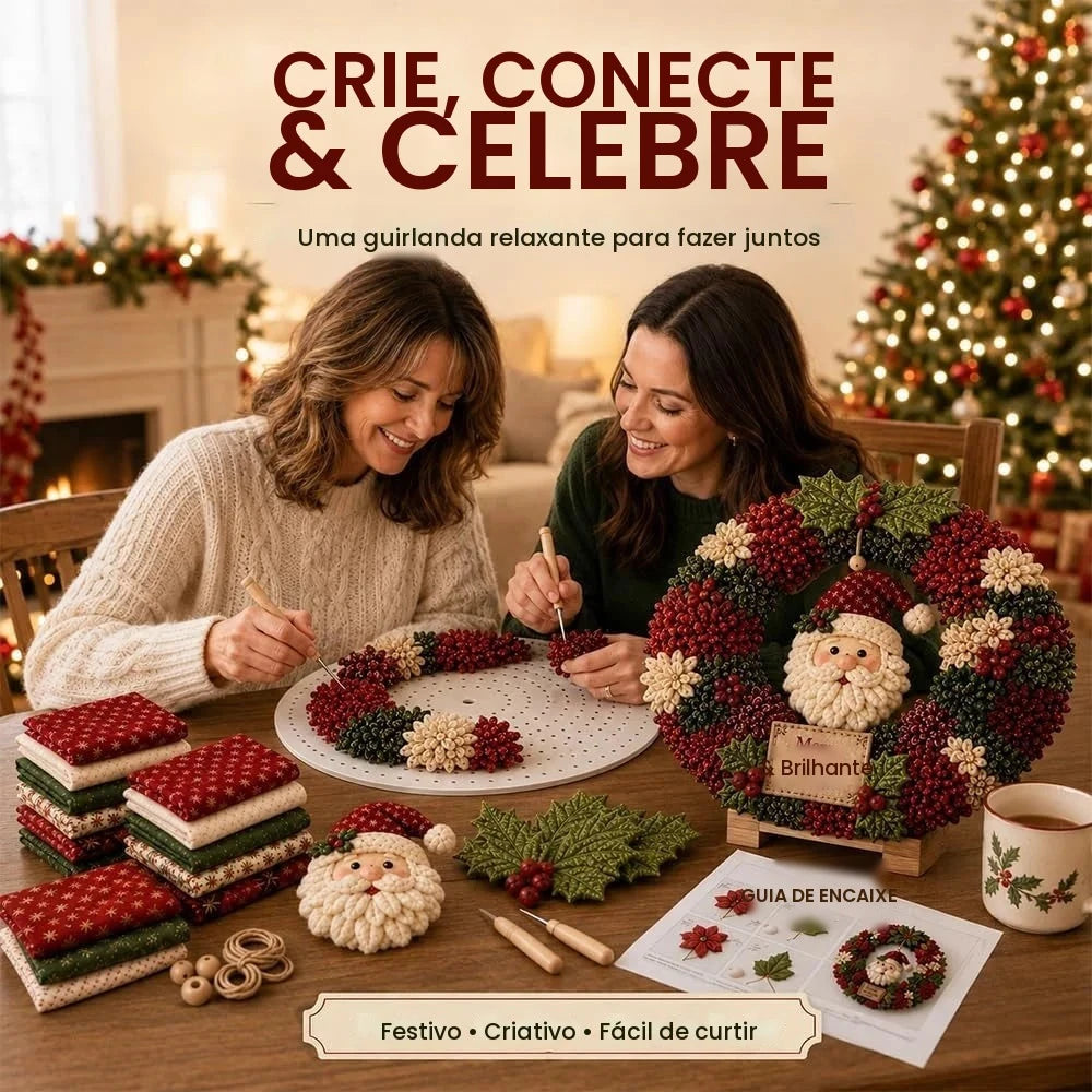 Kit DIY de Guirlanda 3D em Tecido para Fazer Guirlanda de Natal, Kit de Artesanato com Papai Noel, Decoração de Natal 2026 para Adultos, para Varanda