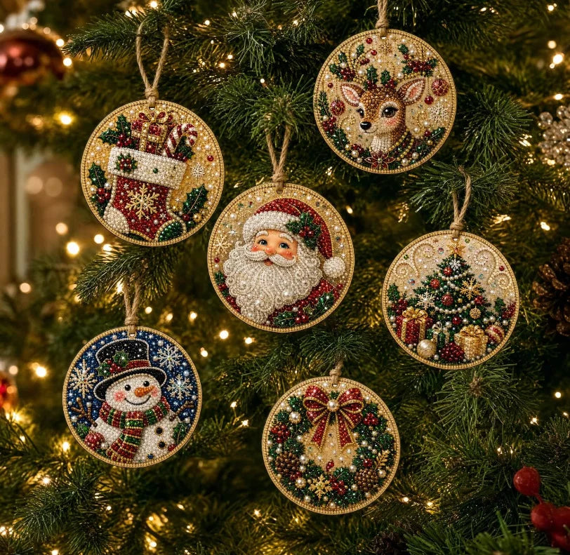 Kit DIY de pintura com diamantes e pérolas para o Natal, com 6 ou 4 peças, etiquetas decorativas para árvore de Natal feitas à mão, kit para criar enfeites de Natal para pendurar, fácil de usar e relaxante, ideal para iniciantes, pode ser usado como decoração de parede, decoração para árvore de Natal, decoração para presentes, cartão de agradecimento, presente para entusiastas de artesanato.
