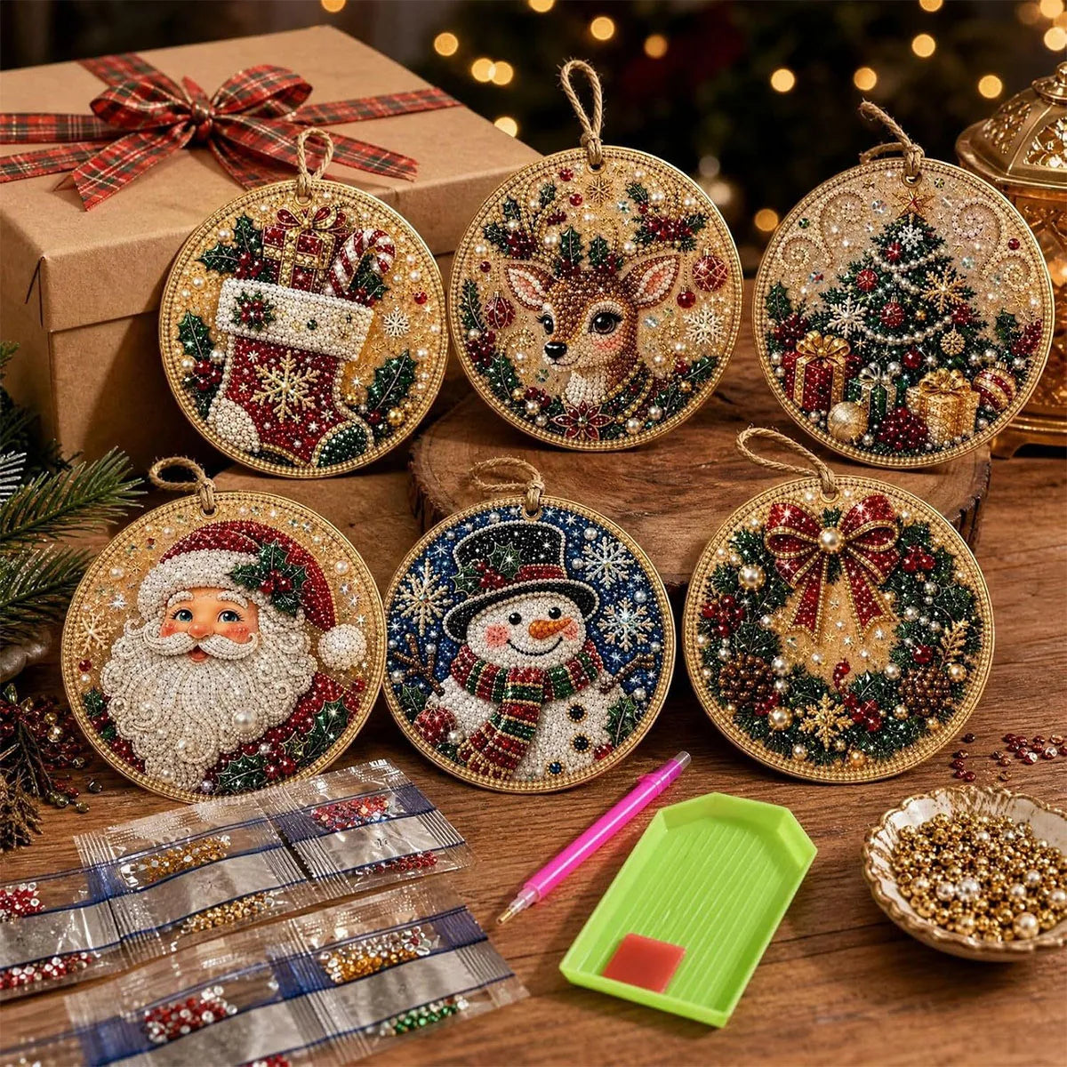Kit DIY de pintura com diamantes e pérolas para o Natal, com 6 ou 4 peças, etiquetas decorativas para árvore de Natal feitas à mão, kit para criar enfeites de Natal para pendurar, fácil de usar e relaxante, ideal para iniciantes, pode ser usado como decoração de parede, decoração para árvore de Natal, decoração para presentes, cartão de agradecimento, presente para entusiastas de artesanato.