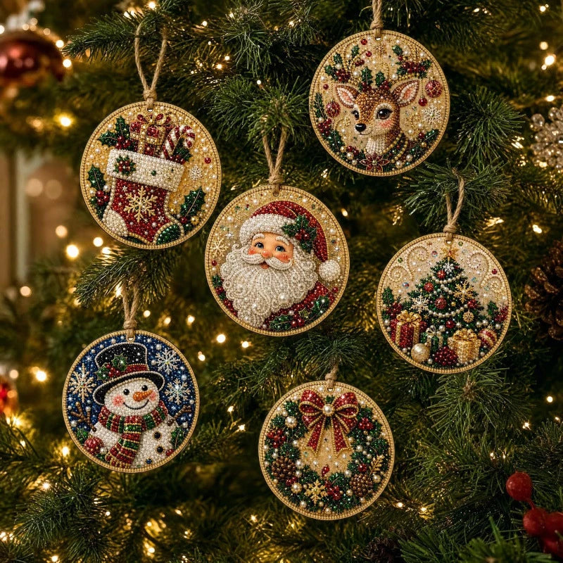 Kit DIY de pintura com diamantes e pérolas para o Natal, com 6 ou 4 peças, etiquetas decorativas para árvore de Natal feitas à mão, kit para criar enfeites de Natal para pendurar, fácil de usar e relaxante, ideal para iniciantes, pode ser usado como decoração de parede, decoração para árvore de Natal, decoração para presentes, cartão de agradecimento, presente para entusiastas de artesanato.