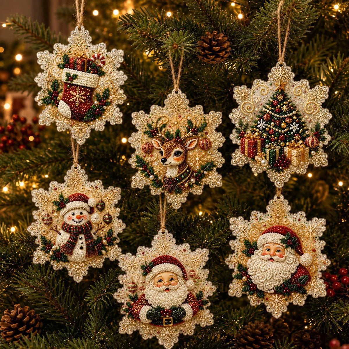 Kit DIY de pintura com diamantes e pérolas para o Natal, com 6 ou 4 peças, etiquetas decorativas para árvore de Natal feitas à mão, kit para criar enfeites de Natal para pendurar, fácil de usar e relaxante, ideal para iniciantes, pode ser usado como decoração de parede, decoração para árvore de Natal, decoração para presentes, cartão de agradecimento, presente para entusiastas de artesanato.