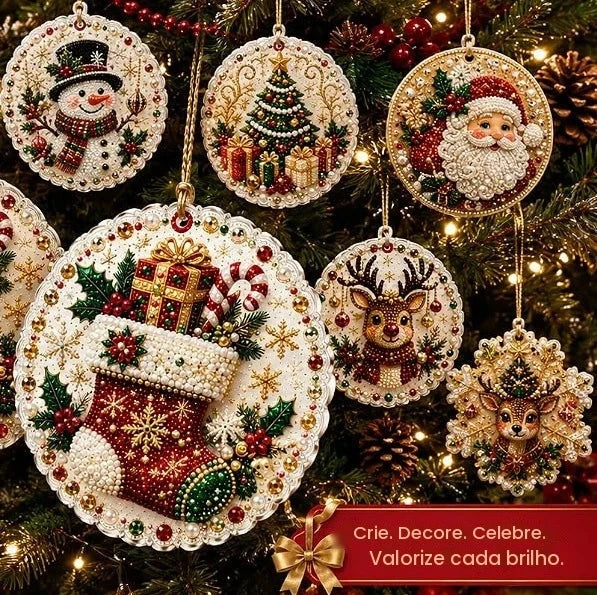 Kit DIY de pintura com diamantes e pérolas para o Natal, com 6 ou 4 peças, etiquetas decorativas para árvore de Natal feitas à mão, kit para criar enfeites de Natal para pendurar, fácil de usar e relaxante, ideal para iniciantes, pode ser usado como decoração de parede, decoração para árvore de Natal, decoração para presentes, cartão de agradecimento, presente para entusiastas de artesanato.