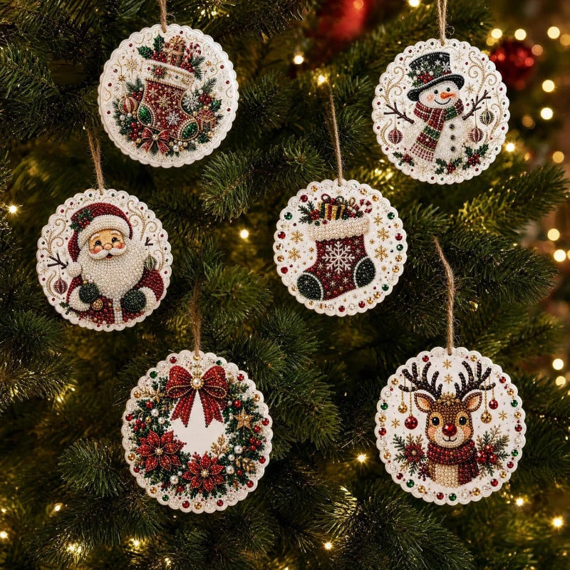 Kit DIY de pintura com diamantes e pérolas para o Natal, com 6 ou 4 peças, etiquetas decorativas para árvore de Natal feitas à mão, kit para criar enfeites de Natal para pendurar, fácil de usar e relaxante, ideal para iniciantes, pode ser usado como decoração de parede, decoração para árvore de Natal, decoração para presentes, cartão de agradecimento, presente para entusiastas de artesanato.