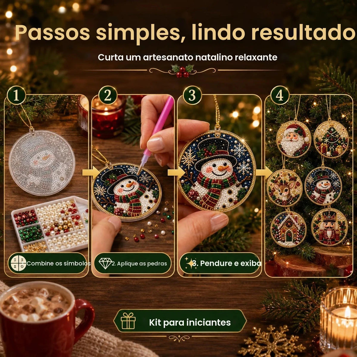 Kit DIY de pintura com diamantes e pérolas para o Natal, com 6 ou 4 peças, etiquetas decorativas para árvore de Natal feitas à mão, kit para criar enfeites de Natal para pendurar, fácil de usar e relaxante, ideal para iniciantes, pode ser usado como decoração de parede, decoração para árvore de Natal, decoração para presentes, cartão de agradecimento, presente para entusiastas de artesanato.