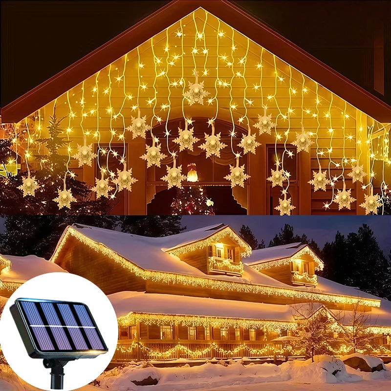 Luz de Cordão Solar em Forma de Floco de Neve para Decoração de Árvore de Natal, Luz de Festival de Inverno para Decoração de Natal e Halloween